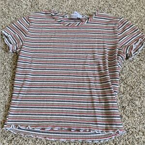 Red, white, green, black, stripped shirt. Brand is ReVamped. No stains no rips